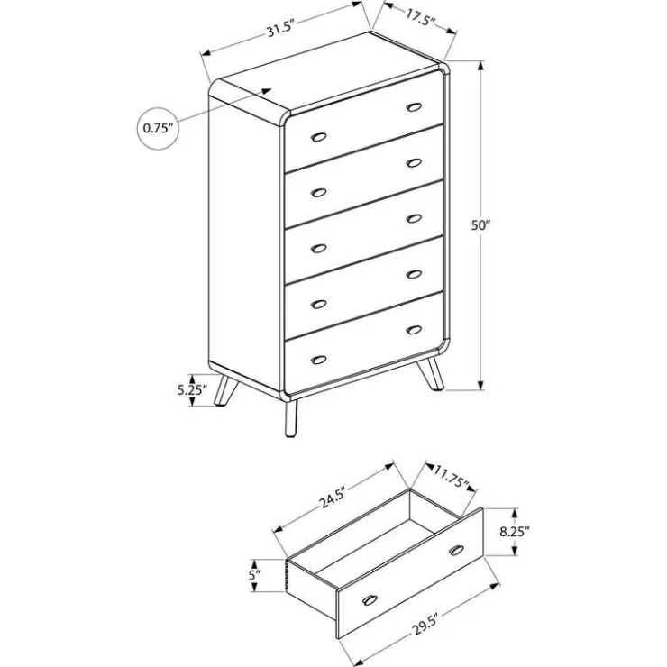 Monarch 5-Drawer Chest Walnut Outlet
