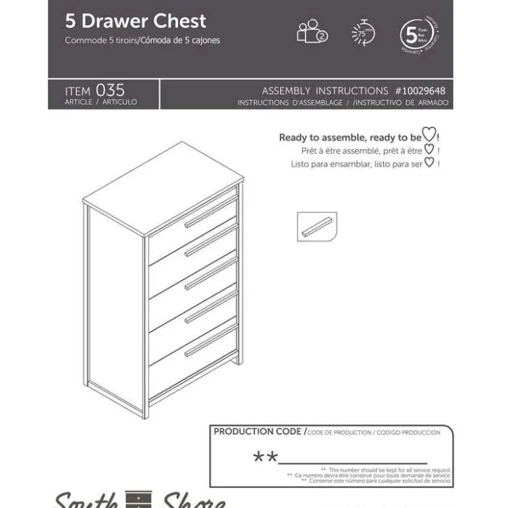 Meubles South Shore 5-Drawer Chest - South Shore GRAY OAK Discount