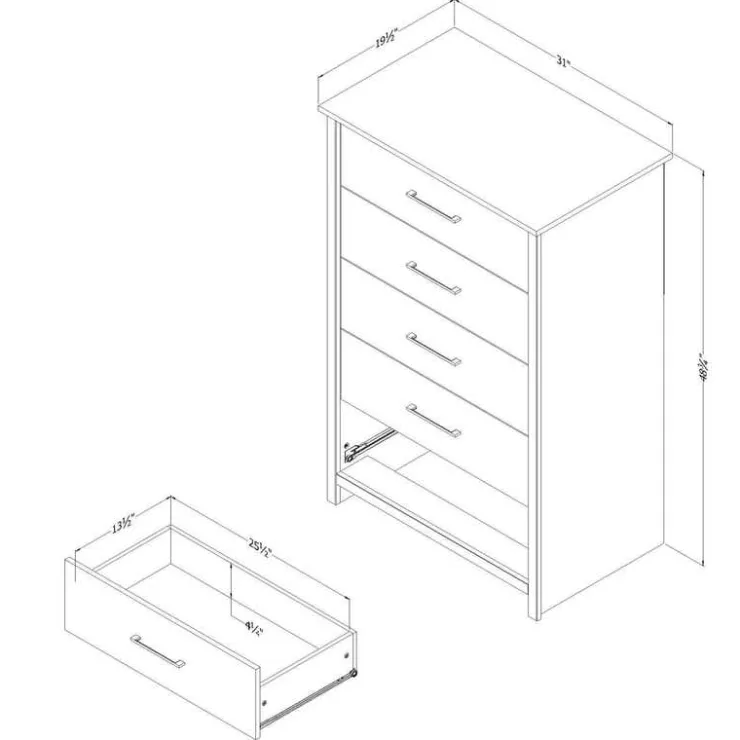Meubles South Shore 5-Drawer Chest - South Shore White Pine Clearance