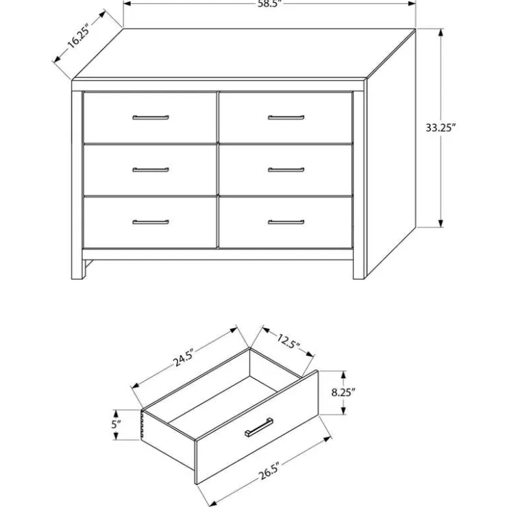 Monarch 6-Drawer Dresser Grey