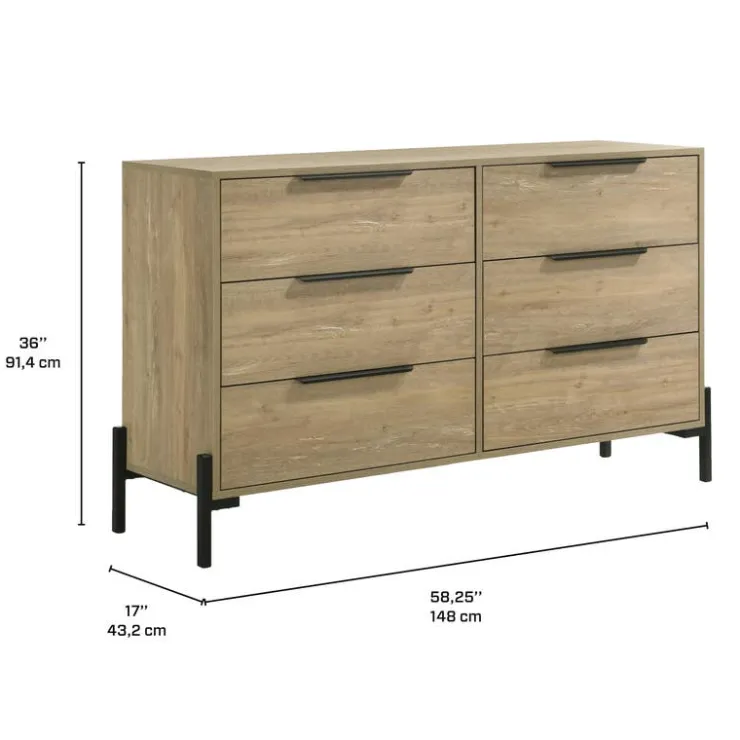 6-Drawer Dresser Natural, black legs and legs Hot