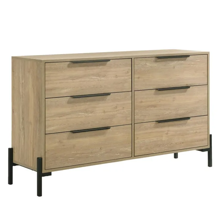 6-Drawer Dresser Natural, black legs and legs Hot