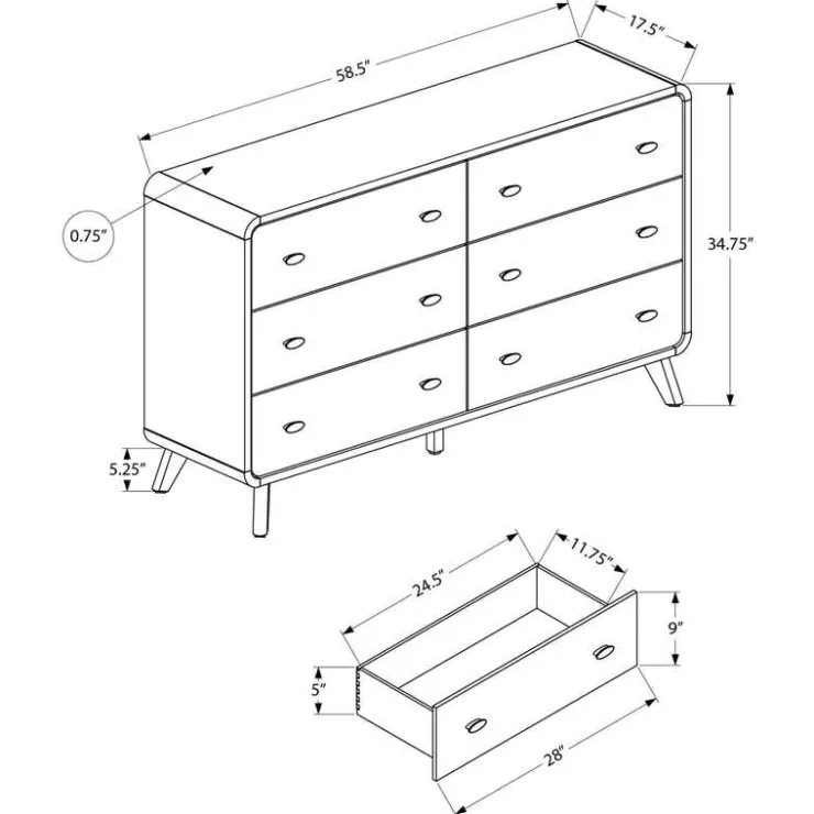 Monarch 6-Drawer Dresser Oak
