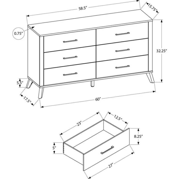 Monarch 6-Drawer Dresser Grey Sale