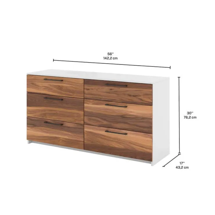 MEQ 6-Drawer Dresser WHITE/WALNUT New