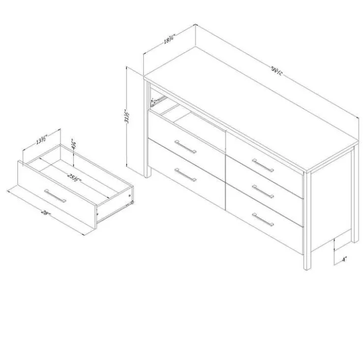 Meubles South Shore 6-Drawer Dresser - South Shore White and Soft Elm Clearance