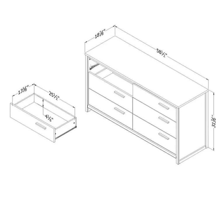 Meubles South Shore 6-Drawer Dresser - South Shore NATURAL WALNUT Clearance