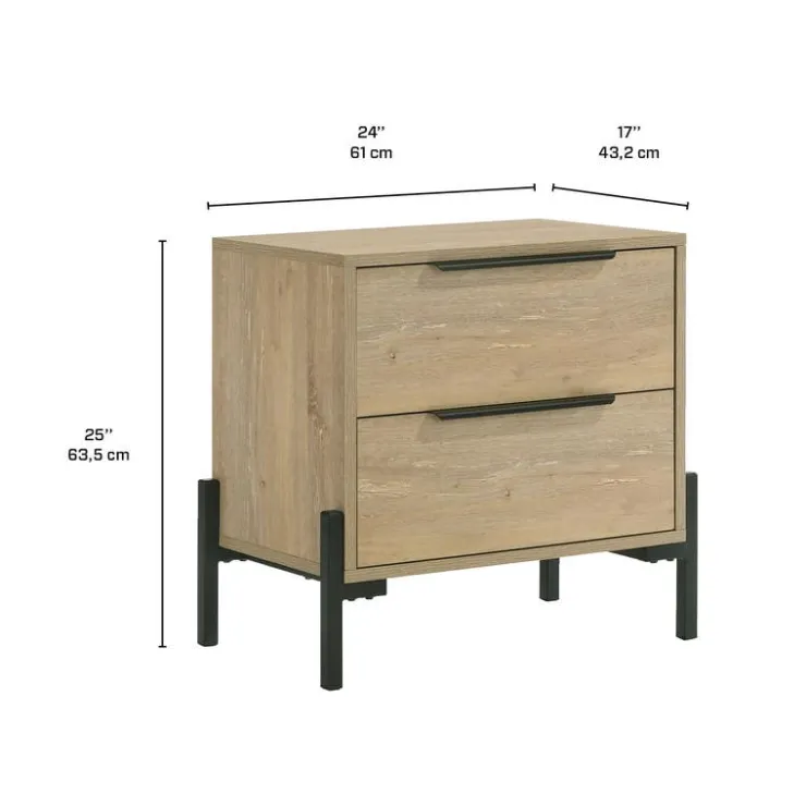 2-Drawer Nightstand Natural, black legs and legs Sale