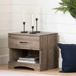 Meubles South Shore 1-Drawer Nightstand - End Table With Storage - South Shore Weathered Oak New