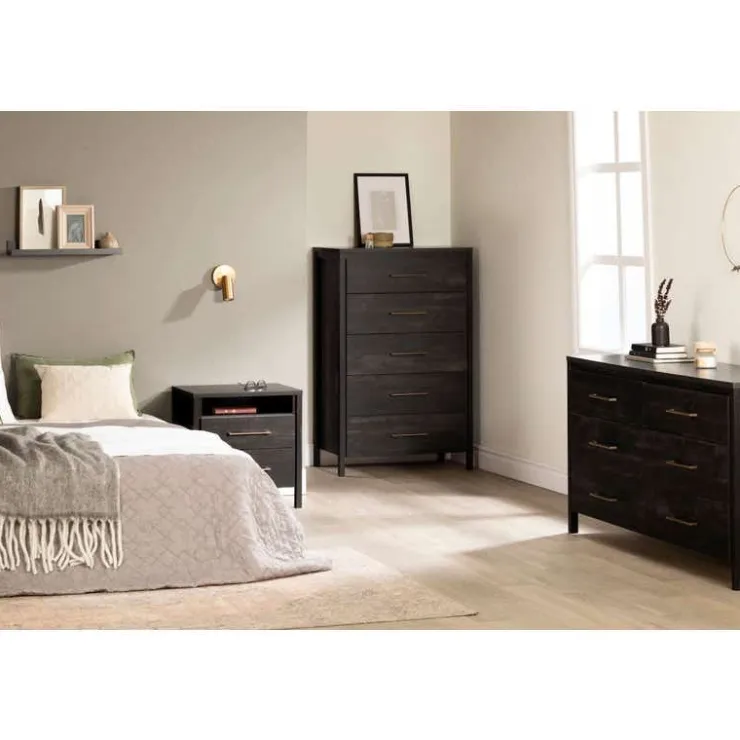 Meubles South Shore 2-Drawer Nightstand - South Shore Rubbed Black