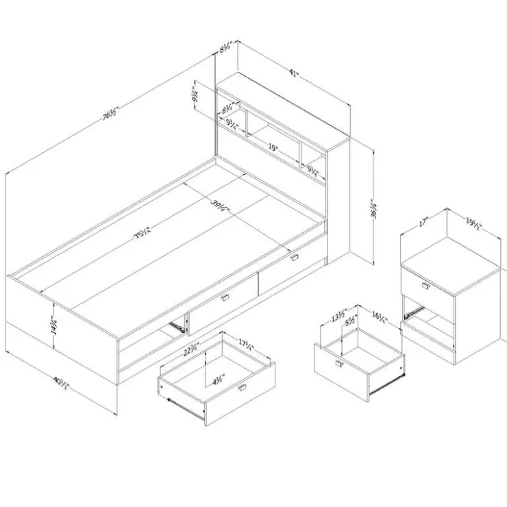 Meubles South Shore 3-Drawer Storage Twin Bed, Headboard with USB Charging and Nightstand (39") - South Shore White Clearance