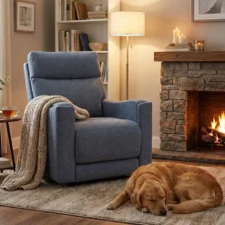 Electric Lift Recliner with Massage, Heat, and Adjustable Headrest - Blue Dark Grey