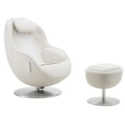 Electric Reclining Massage Chair with Ottoman in Faux Leather – White Best