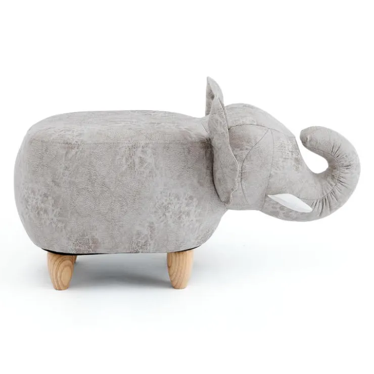 Elephant-Shaped Kids Pouf – 29.5" x 14.2" x 13.8" Orange