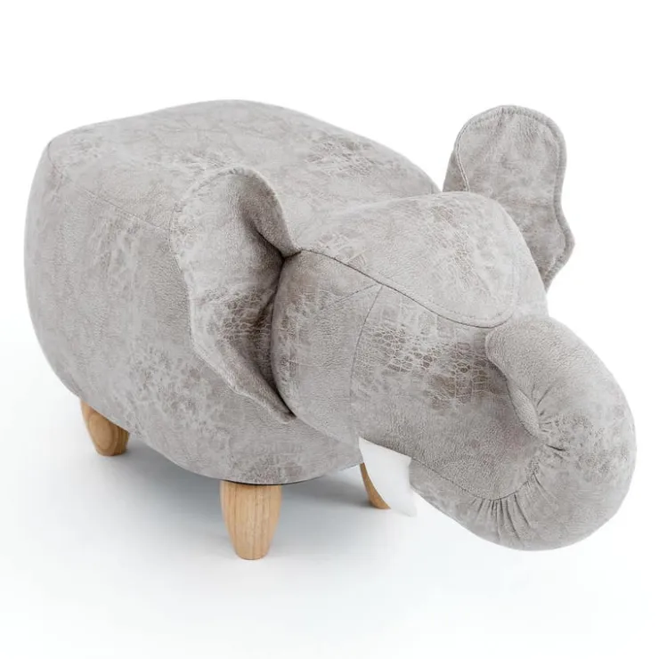 Elephant-Shaped Kids Pouf – 29.5" x 14.2" x 13.8" Orange