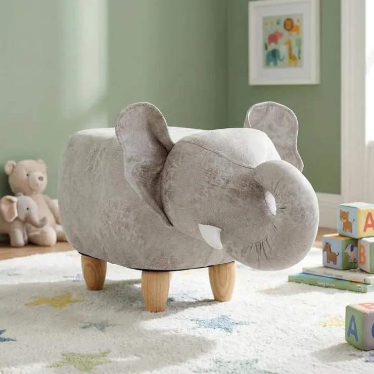 Elephant-Shaped Kids Pouf – 29.5" x 14.2" x 13.8" Orange