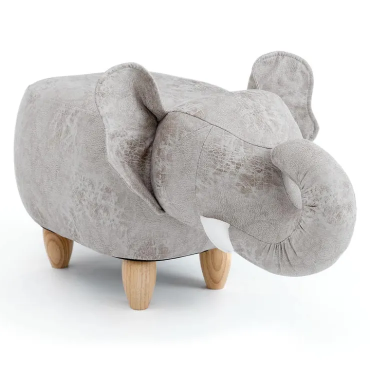 Elephant-Shaped Kids Pouf – 29.5" x 14.2" x 13.8" Orange