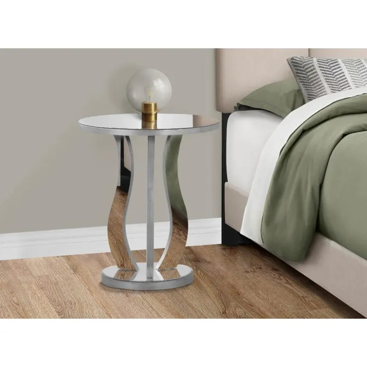 Monarch End table - 20"dia / brushed / mirror - Silver Best