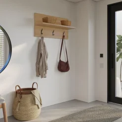 Nexera Entryway Wall-Mounted Coat Rack with Shelf Golden maple Outlet