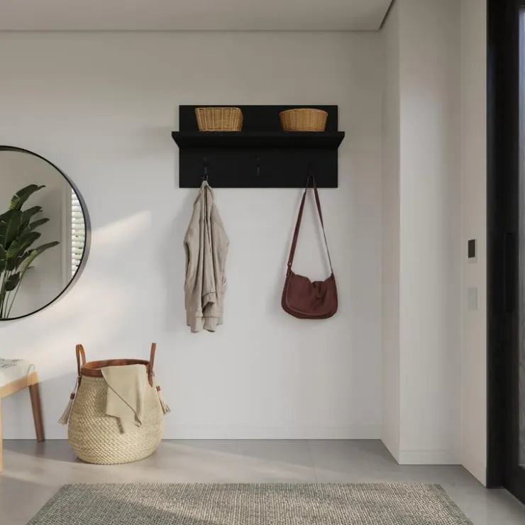 Nexera Entryway Wall-Mounted Coat Rack with Shelf Black karisma Sale