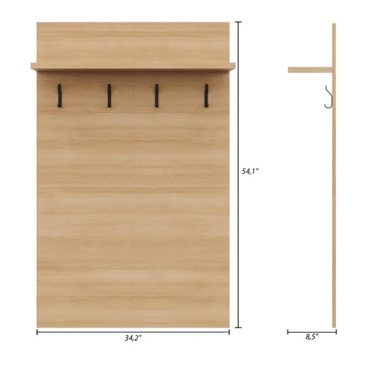 Nexera Entryway Wall-Mounted Coat Rack with Shelf Gloden maple