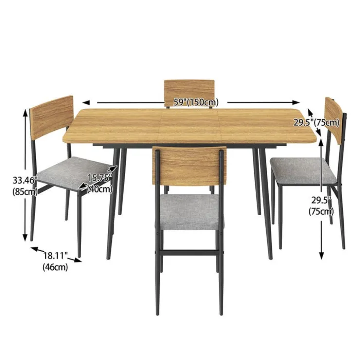 Extendable Dining Table Set with 4 Chairs - 43.3" to 59” Honey/gris Discount