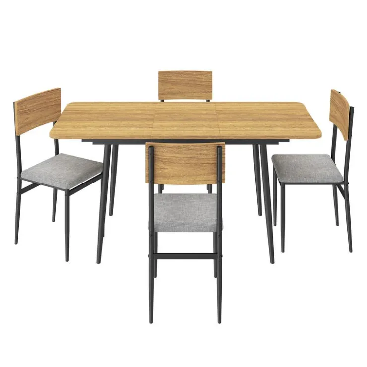 Extendable Dining Table Set with 4 Chairs - 43.3" to 59” Honey/gris Discount