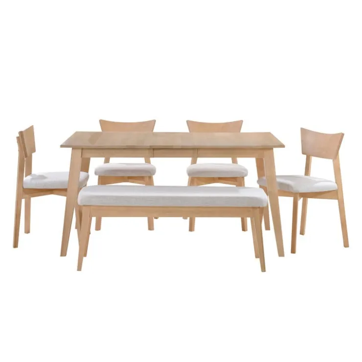Arboit Poitras Extendable Rectangular Dining Table (48" to 60") with 4 Chairs and Bench - Greige Online