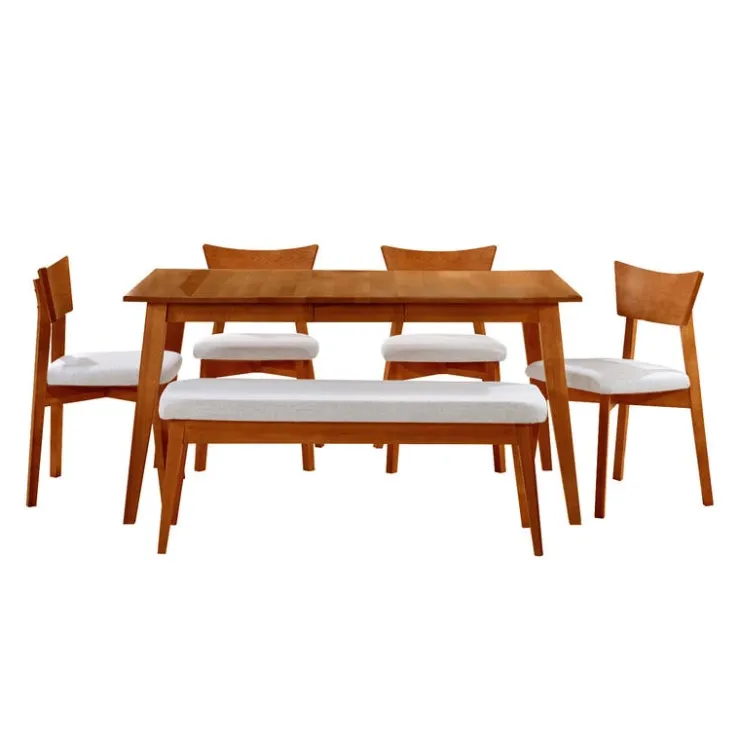 Arboit Poitras Extendable Rectangular Dining Table (48" to 60") with 4 Chairs and Bench - Brown New