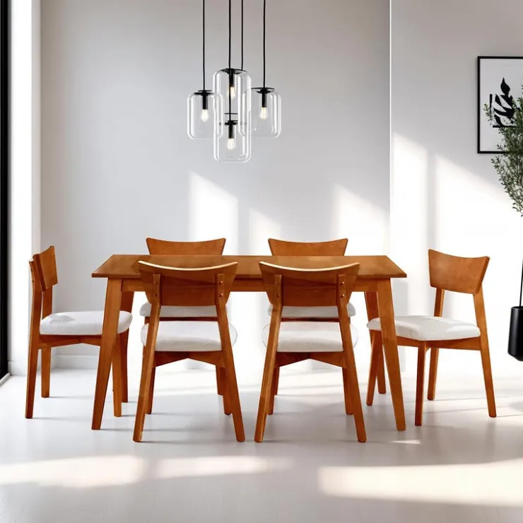 Arboit Poitras Extendable Rectangular Dining Table (48" to 60") with 6 Chairs - Brown Clearance