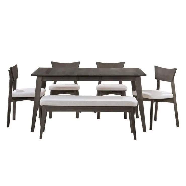 Arboit Poitras Extendable Rectangular Dining Table (48" to 60") with 4 Chairs and Bench - Slate