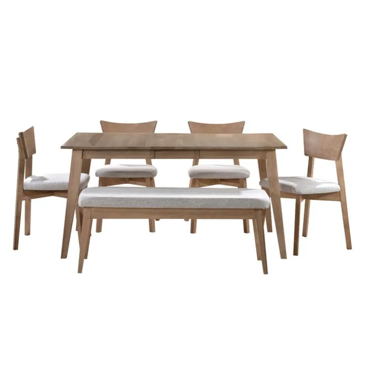 Arboit Poitras Extendable Rectangular Dining Table (48" to 60") with 4 Chairs and Bench - Grey New