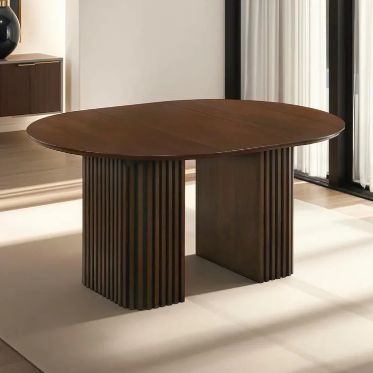 Extendable Round Pedestal Dining Table (48 to 83") with 6 Chairs Brown/Grey Best