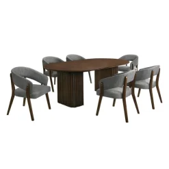 Extendable Round Pedestal Dining Table (48 to 83") with 6 Chairs Brown/Grey Best