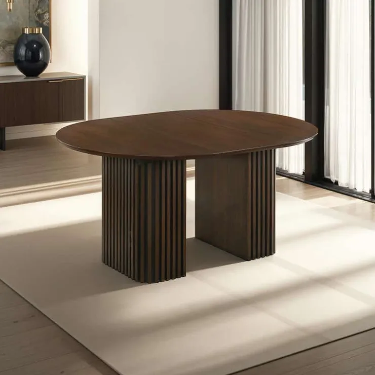 Extendable Round Pedestal Dining Table (48 to 83") with 4 Chairs Brown Outlet