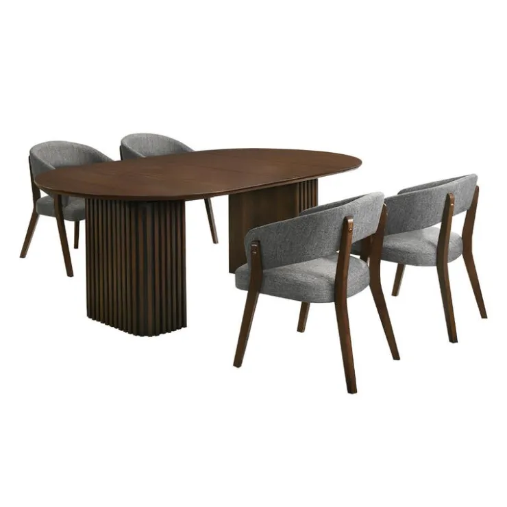 Extendable Round Pedestal Dining Table (48 to 83") with 4 Chairs Brown Outlet