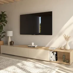 Nexera Extendable tv console - Natural blonde oak & morning dew Discount