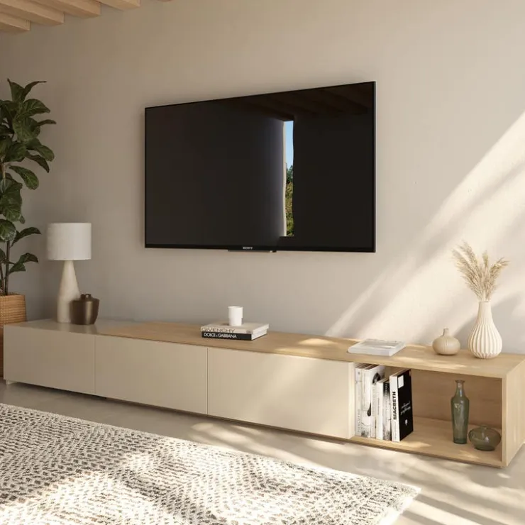 Nexera Extendable tv console - Natural blonde oak & morning dew Discount