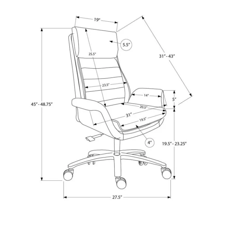 Monarch Faux Leather Ergonomic Office Chair - - DARK GREY New