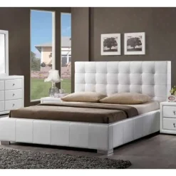 Faux Leather King Bed with Headboard (78'') White Hot