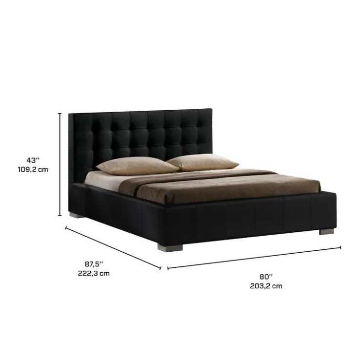 Faux Leather King Bed with Headboard (78'') Black Outlet