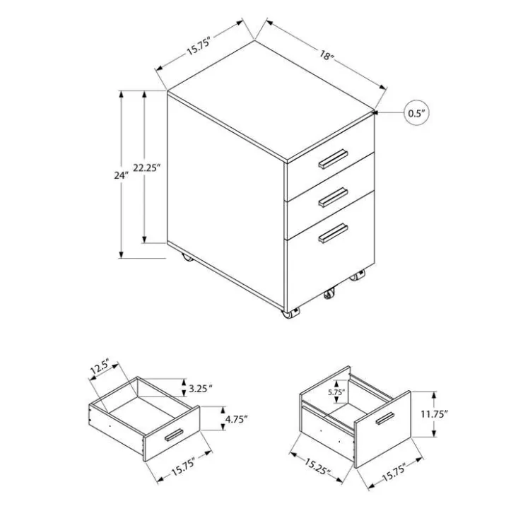 Monarch Filing cabinet - 3 drawer / on castors - White Discount