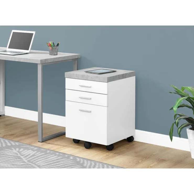 Monarch Filing cabinet - 3 drawer / / cement-look on castor - White Best