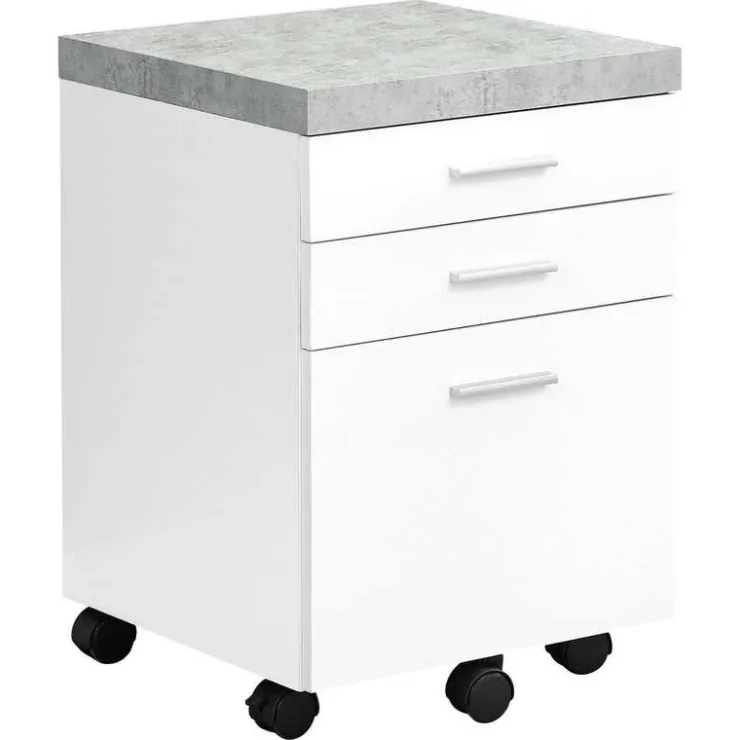 Monarch Filing cabinet - 3 drawer / / cement-look on castor - White Best
