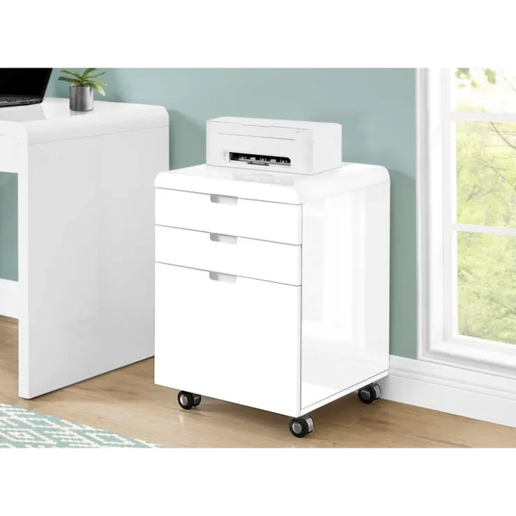 Monarch Filing cabinet - 3 drawers / gloss / castors - White Sale
