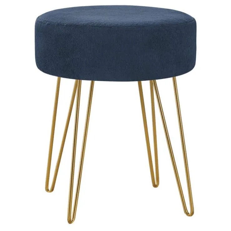 Monarch Footrest with Golden Hairpin-Style Legs - Navy Blue Hot