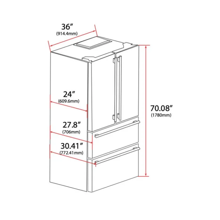 FORNO 19,2 Cu Ft 36 In Refrigerator Bottom Freezer, French door - FFRBI1820-36 White Sale