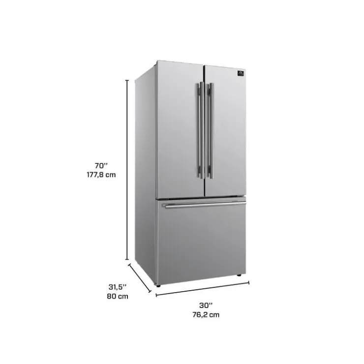 FORNO 17,5 Cu Ft 30 In Refrigerator Bottom Freezer, French door - FFFFD1974-31 Stainless Online