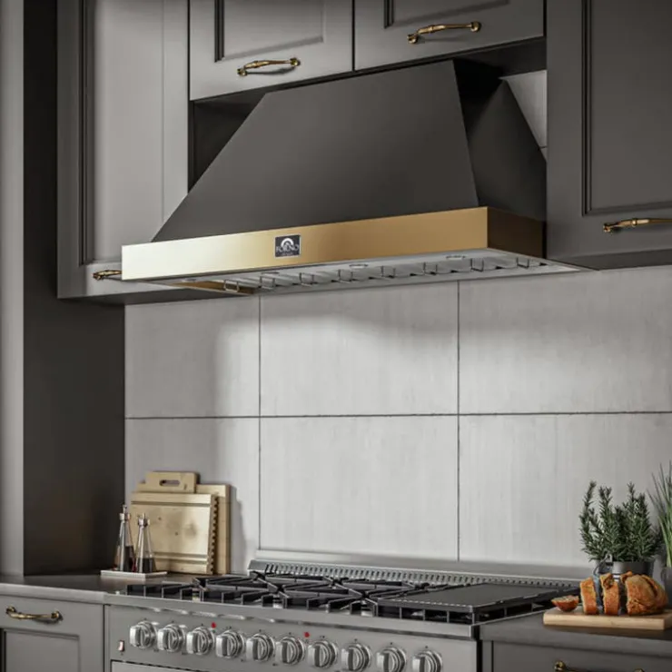 FORNO 48" Wall Mount Range Hood Standard 48" , 600 CFM - FRHWM5078-48 Black