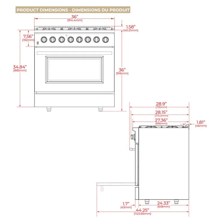 FORNO Dual Fuel Range 36" Dual Energy Gas - FFSGS6156-36 Stainless Hot